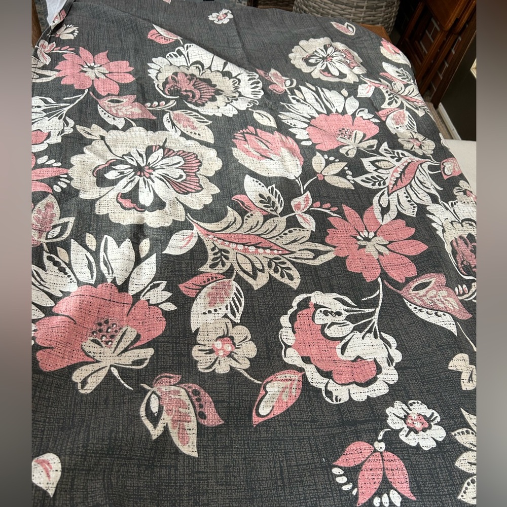 MultiFloral shower curtain-Fabric—in CoralPink & Gray 70”x70”. 12 hook slots.